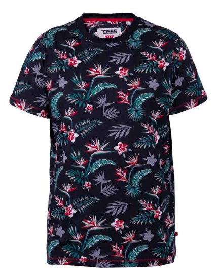 D555 Keating Hawaiian Print Crew Neck T-Shirt Black - Camisetas - Camisetas - 2XL-14XL