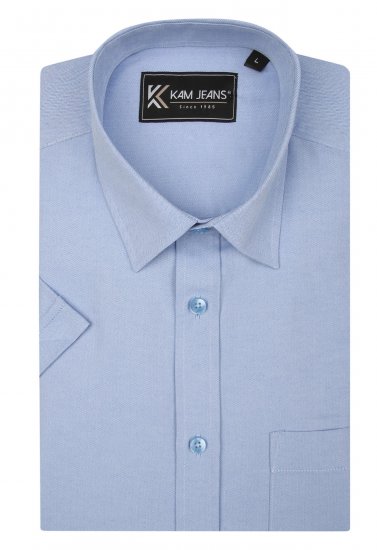 Kam Jeans 6283 Casual SS Herringbone Shirt Blue - Camisas - Camisas 2XL-10XL