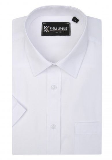 Kam Jeans 6283 Casual SS Herringbone Shirt White - Camisas - Camisas 2XL-10XL
