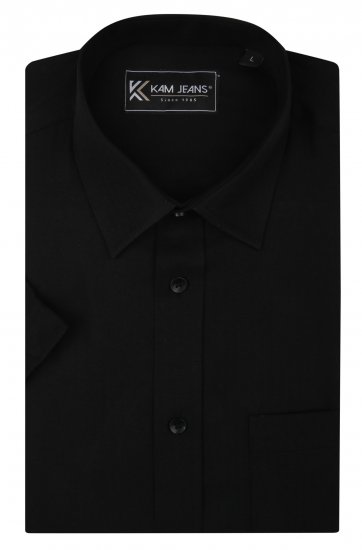 Kam Jeans 6283 Casual SS Herringbone Shirt Black - Camisas - Camisas 2XL-10XL