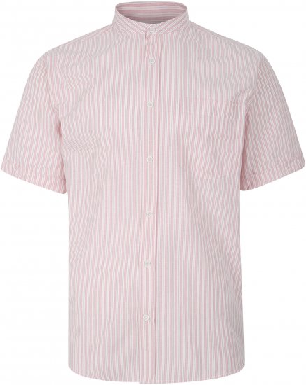 Kam Jeans 6288 Grandad Stripe Short Sleeve Shirt with Collar Pink - Camisas - Camisas 2XL-10XL