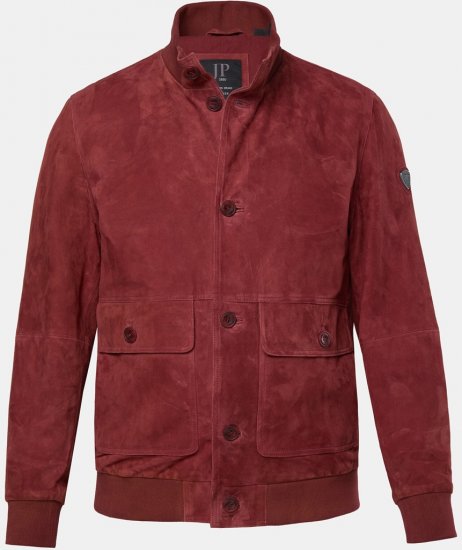JP1880 Leather Jacket Suede with Stand-up Collar Red - Chaquetas - Chaquetas Tallas Grandes 2XL-8XL