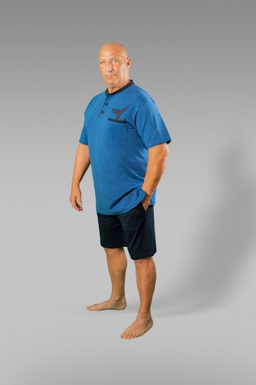 20 Nodi Short Pajamas in Combed Cotton Jersey Blue/Black - Ropa interior - Ropa interior 2XL-8XL