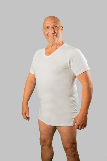 20 Nodi Short Sleeve V-Neck in Stretch Cotton White - Ropa interior - Ropa interior 2XL-8XL