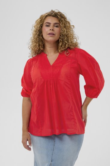 Kaffe Curve Karlia 3/4 Sleeve Blouse Red - Blusas - 