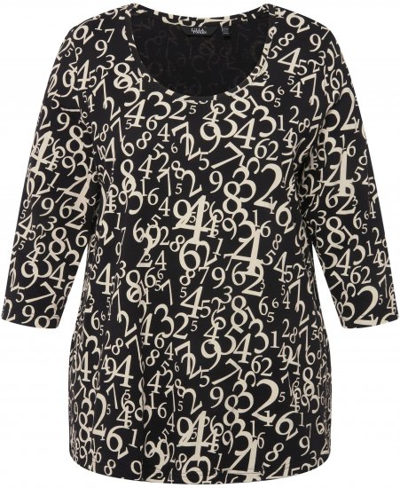 Ulla Popken Number Print 3/4 Sleeve Tee Black - Camisetas estampadas para mujer - 