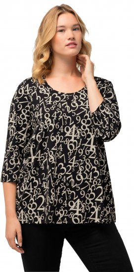 Ulla Popken Number Print 3/4 Sleeve Tee Black - Camisetas estampadas para mujer - 