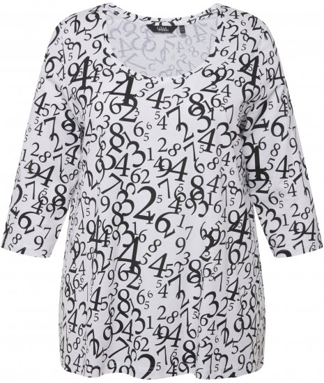 Ulla Popken Number Print 3/4 Sleeve Tee Snow White - Camisetas estampadas para mujer - 