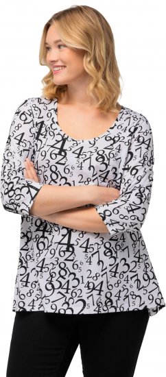 Ulla Popken Number Print 3/4 Sleeve Tee Snow White - Camisetas estampadas para mujer - 