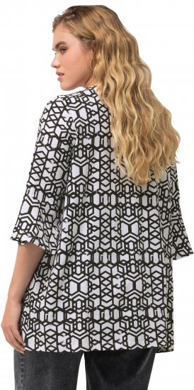 Ulla Popken Geometric Print Trumpet Sleeve Tee Black - Camisetas estampadas para mujer - 