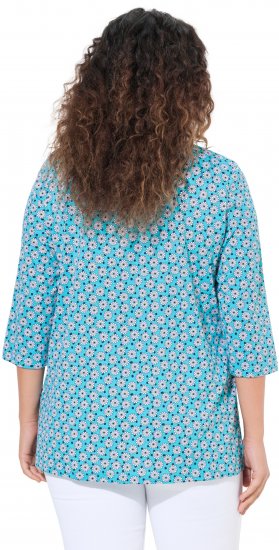 Ulla Popken Flower Print 3/4 Sleeve A-Line Tee Deep Aqua - Camisetas estampadas para mujer - 
