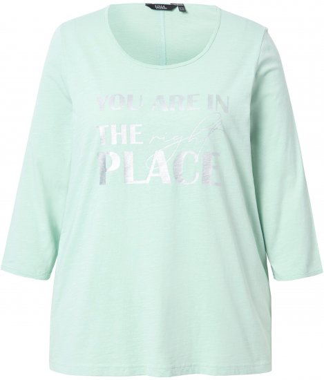 Ulla Popken Metallic Lettering 3/4 Sleeve Tee Mint Green - Camisetas estampadas para mujer - 
