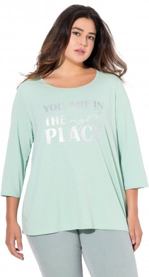 Ulla Popken Metallic Lettering 3/4 Sleeve Tee Mint Green - Camisetas estampadas para mujer - 