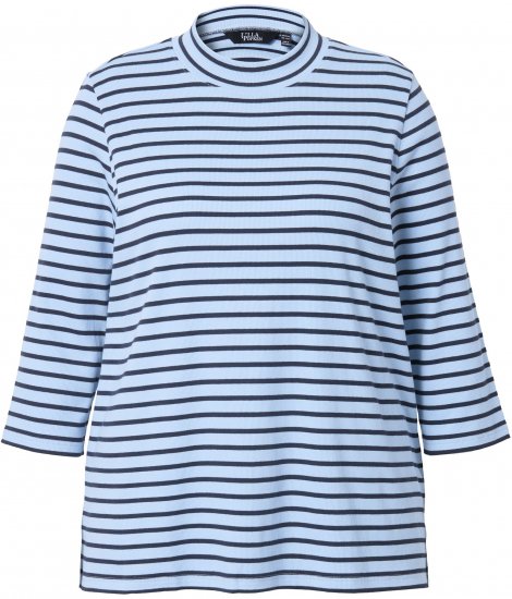 Ulla Popken Striped 3/4 Sleeve Turtleneck Tee Light Blue - Camisetas estampadas para mujer - 