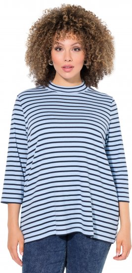 Ulla Popken Striped 3/4 Sleeve Turtleneck Tee Light Blue - Camisetas estampadas para mujer - 
