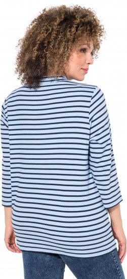 Ulla Popken Striped 3/4 Sleeve Turtleneck Tee Light Blue - Camisetas estampadas para mujer - 