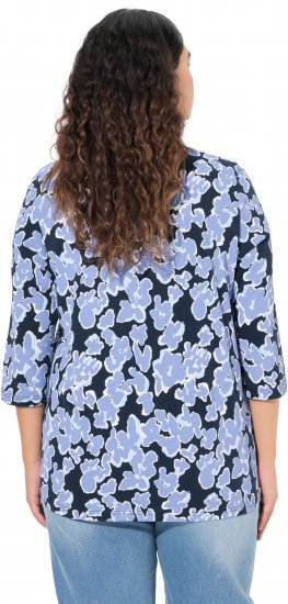 Ulla Popken Floral Print 3/4 Sleeve V-Neck Tee Navy Blue - Camisetas estampadas para mujer - 