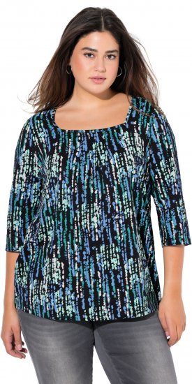 Ulla Popken Graphic Print Square Neck Tee Black - Camisetas estampadas para mujer - 