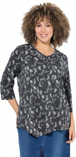 Ulla Popken Asymmetric Cowboy Boot Print Tee Black - Camisetas estampadas para mujer - 
