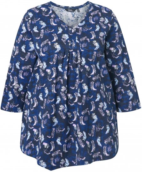 Ulla Popken Asymmetric Cowboy Boot Print Tee Dark Blue - Camisetas estampadas para mujer - 