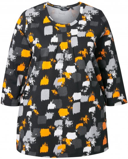 Ulla Popken Graphic Print 3/4 Sleeve Tee Black - Camisetas estampadas para mujer - 