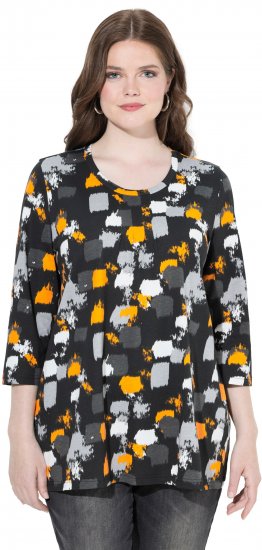 Ulla Popken Graphic Print 3/4 Sleeve Tee Black - Camisetas estampadas para mujer - 