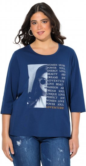Ulla Popken Inspirational Graphic Lettering 3/4 Sleeve Tee Dark Blue - Camisetas estampadas para mujer - Camisetas estampadas para mujer