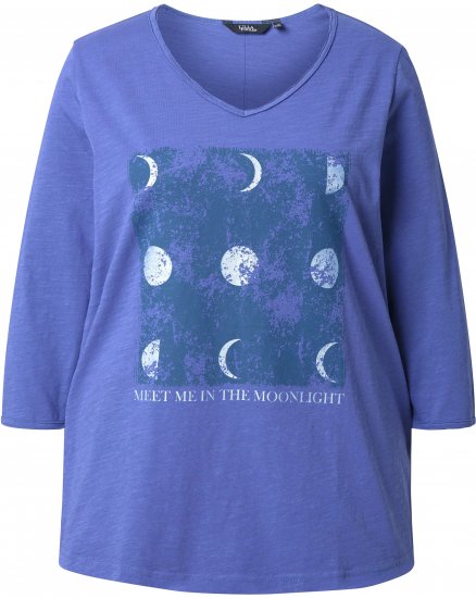 Ulla Popken Meet Me In The Moonlight 3/4 Sleeve Graphic Tee Atlantic Blue - Camisetas estampadas para mujer - 