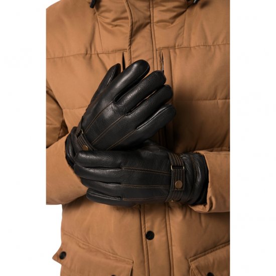 JP1880 Gloves Leather Warm Lining Black - Accesorios - Accesorios para hombre