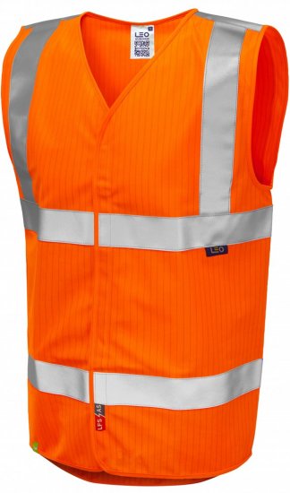 Leo Workwear Clifton Anti-static Waistcoat Hi-Vis Orange - Chalecos reflectantes - Chalecos reflectantes 3XL-6XL