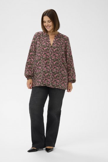 Kaffe Curve Belle Blouse Pink Black Graphic Flower - Blusas - 