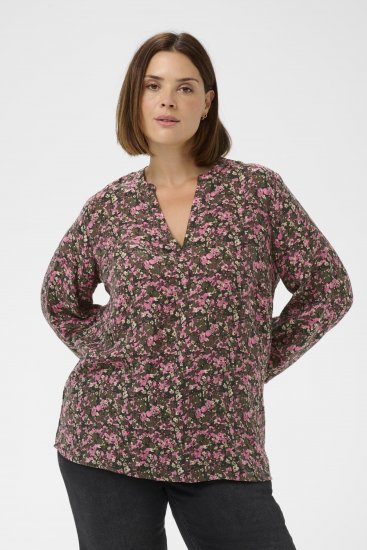 Kaffe Curve Belle Blouse Pink Black Graphic Flower - Blusas - 