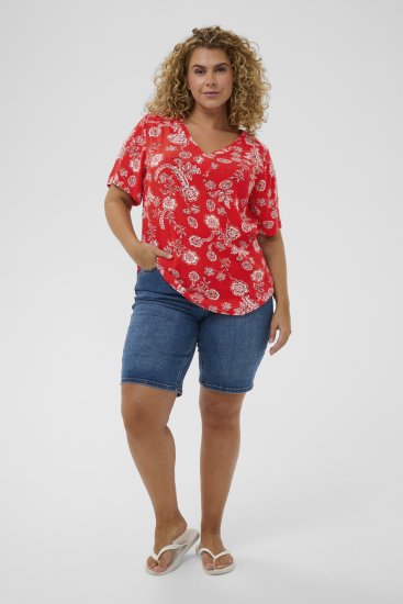 Kaffe Curve Ami Short Sleeve Blouse Printed Poppy Red - Blusas y túnicas - 