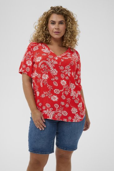 Kaffe Curve Ami Short Sleeve Blouse Printed Poppy Red - Blusas y túnicas - 