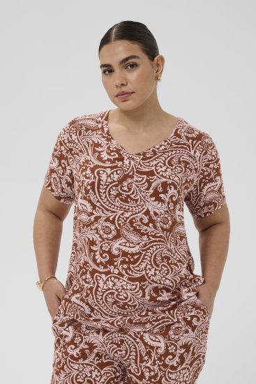 Kaffe Curve Ami Short Sleeve Blouse Printed Henna Brown - Blusas y túnicas - 