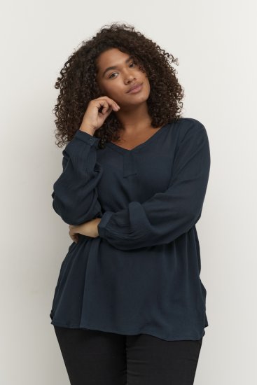 Kaffe Curve Ami Manga larga Blusa Azul marino medianoche - Camisetas - 