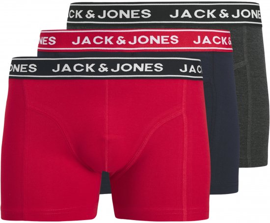 Jack & Jones Hector Solid Trunks 3-Pack Navy/Red/Grey - Bóxeres - Bóxeres 2XL-12XL