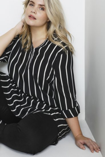 Kaffe Curve Milana Shirt Vestido Negro / Chalk raya - Vestidos - Vestidos para todas las tallas