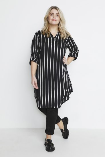Kaffe Curve Milana Shirt Vestido Negro / Chalk raya - Vestidos - Vestidos para todas las tallas