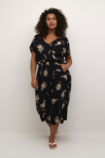 Kaffe Curve Jenna Vestido Negro/Brown Flower estampado - Vestidos - 