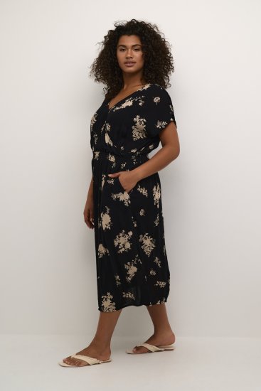 Kaffe Curve Jenna Vestido Negro/Brown Flower estampado - Vestidos - 