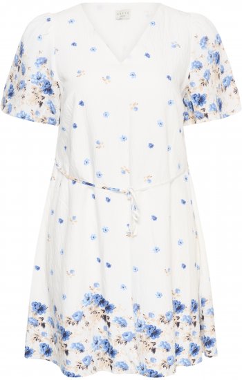 Kaffe Curve Rosa Mini Dress Blue Tones Border Flower - Vestidos de verano - 