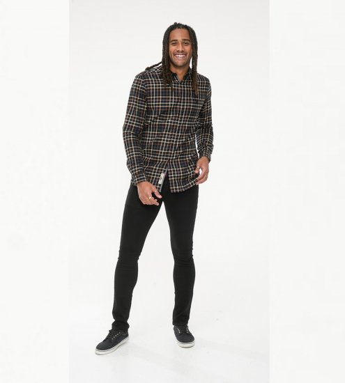 D555 Destin Checked Long Sleeve Shirt Black/Tan Check - Camisas de manga larga - 