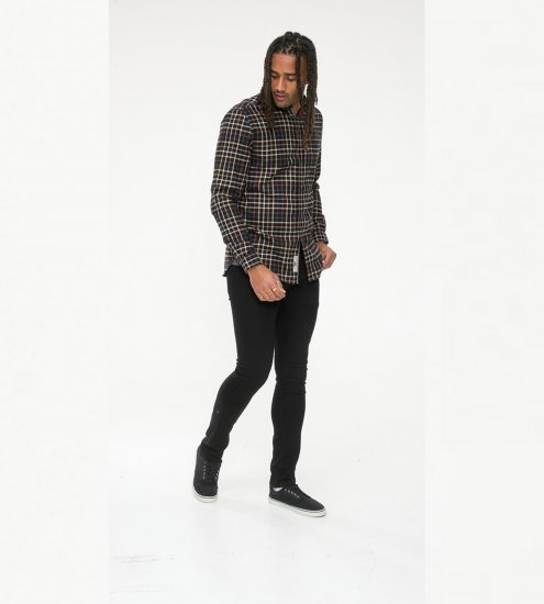 D555 Destin Checked Long Sleeve Shirt Black/Tan Check - Camisas de manga larga - 