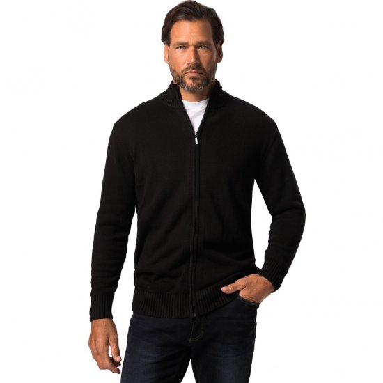 JP1880 Cardigan Knitted with Zipper Black TALL - ROPA DE HOMBRE MT-6XLT - Tamaños de talle alto