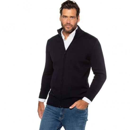 JP1880 Cardigan Knitted with Zipper Navy TALL - ROPA DE HOMBRE MT-6XLT - Tamaños de talle alto