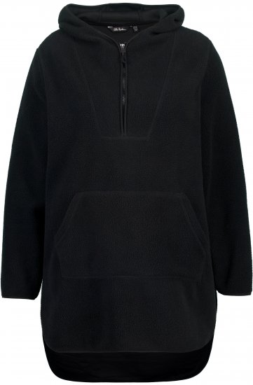 Ulla Popken Teddy Fleece Hooded Zip Neck Sweatshirt Black - Sudaderas y hoodies - 