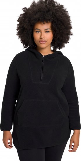 Ulla Popken Teddy Fleece Hooded Zip Neck Sweatshirt Black - Sudaderas y hoodies - 