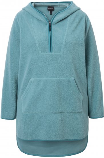 Ulla Popken Teddy Fleece Hooded Zip Neck Sweatshirt Ice Green - Sudaderas y hoodies - 