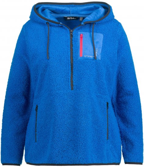 Ulla Popken Teddy Fleece Partial Zip Hoodie Royal Blue - Sudaderas y hoodies - 
